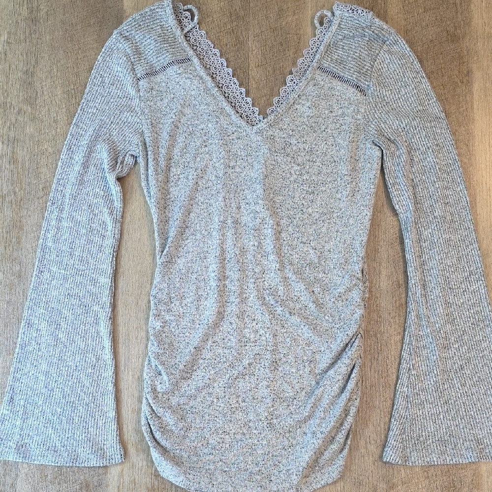 A. Byer Light Gray Lace Back Detail Top. Size M